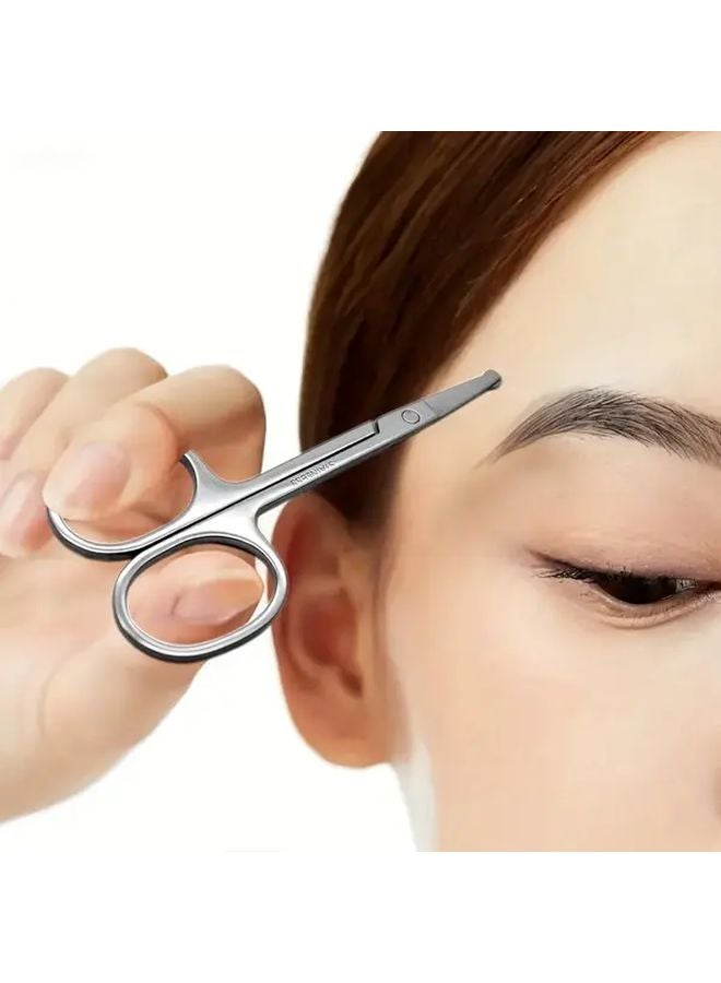 2pcs Stainless Steel Round Headed Eyebrow Nose Hair Trimming Scissors Silvery - Image 3